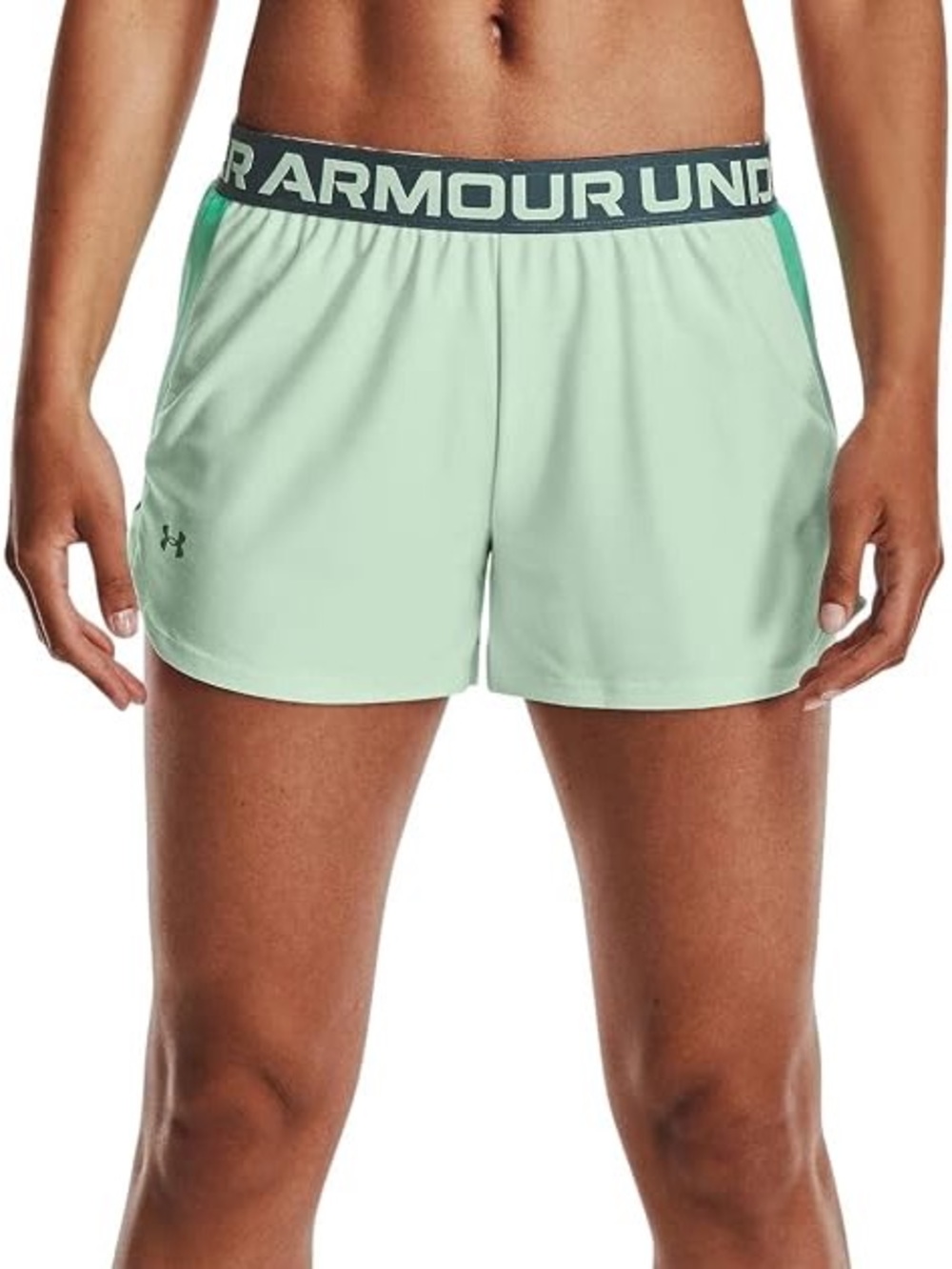 Under Armour Women's Play Up Side Mesh Shorts - Seaglass Blue/Comet Green